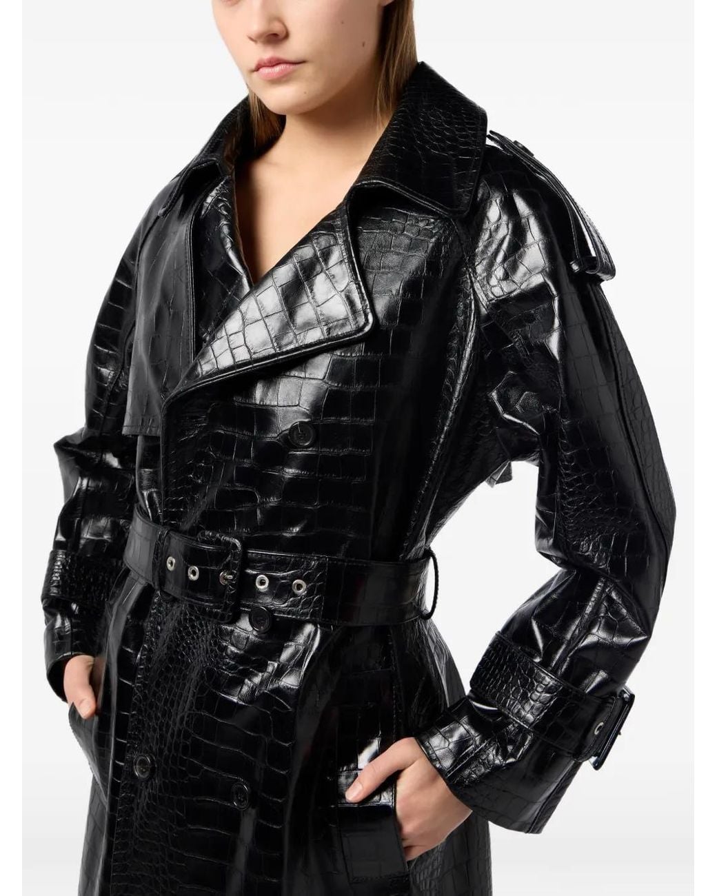 Philipp Plein Black Long Trench Coat Cocco