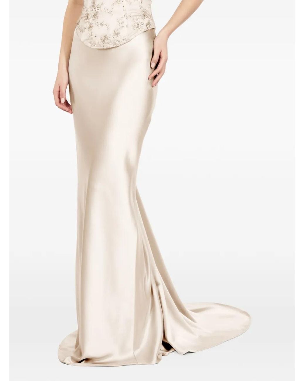 ALEXIA & ANTONIA White Bias-Cut Maxi Skirt