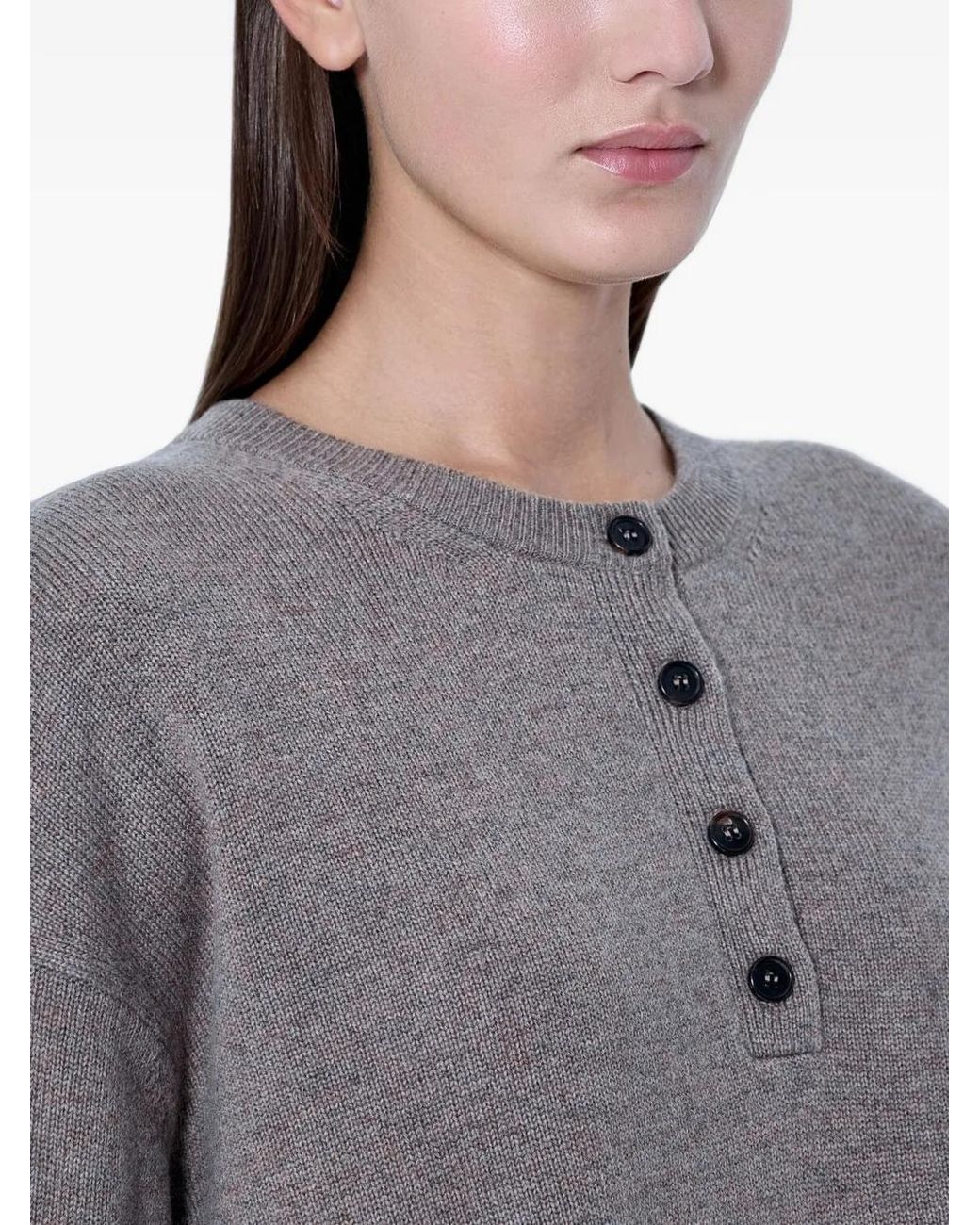 Max Mara Gray Button-Placket Knit Sweater