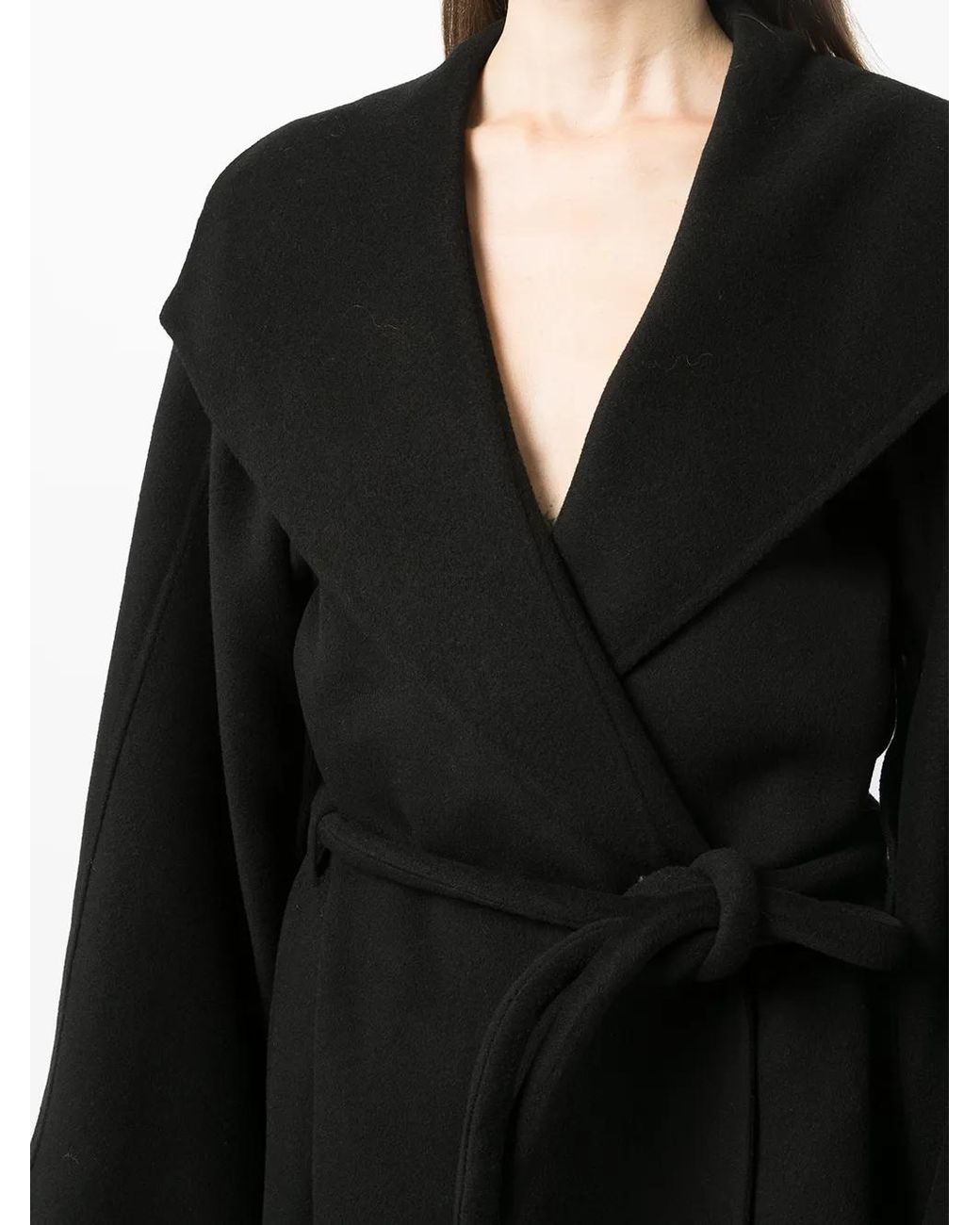 Goen.J Black Tie-Waist Wool-Blend Double-Faced Coat