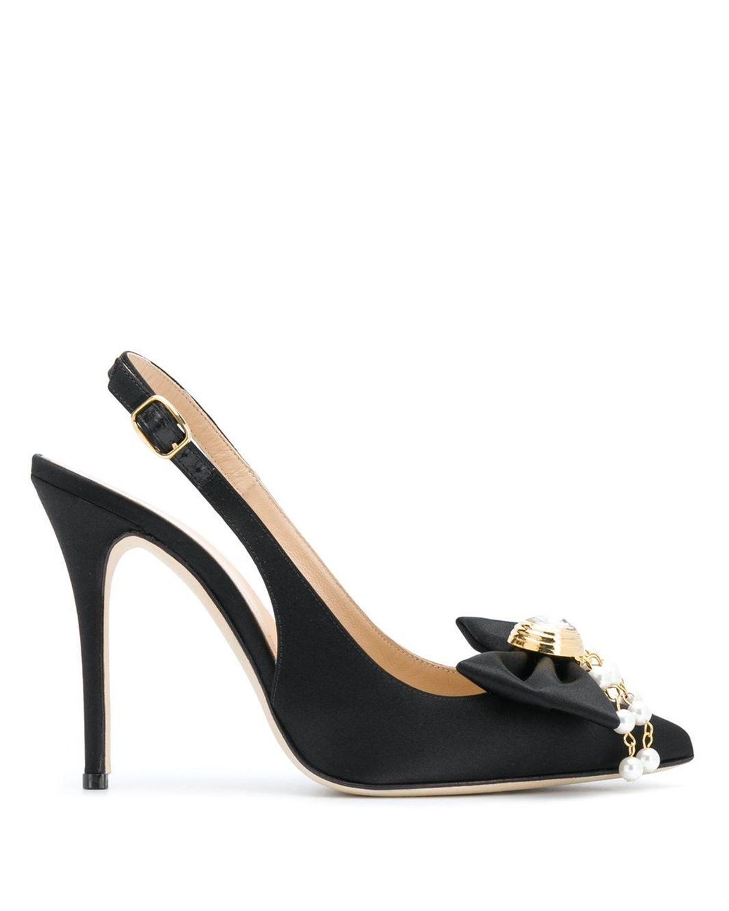 Alessandra Rich Leather Slingback Bow Detail Pumps in Black - Lyst