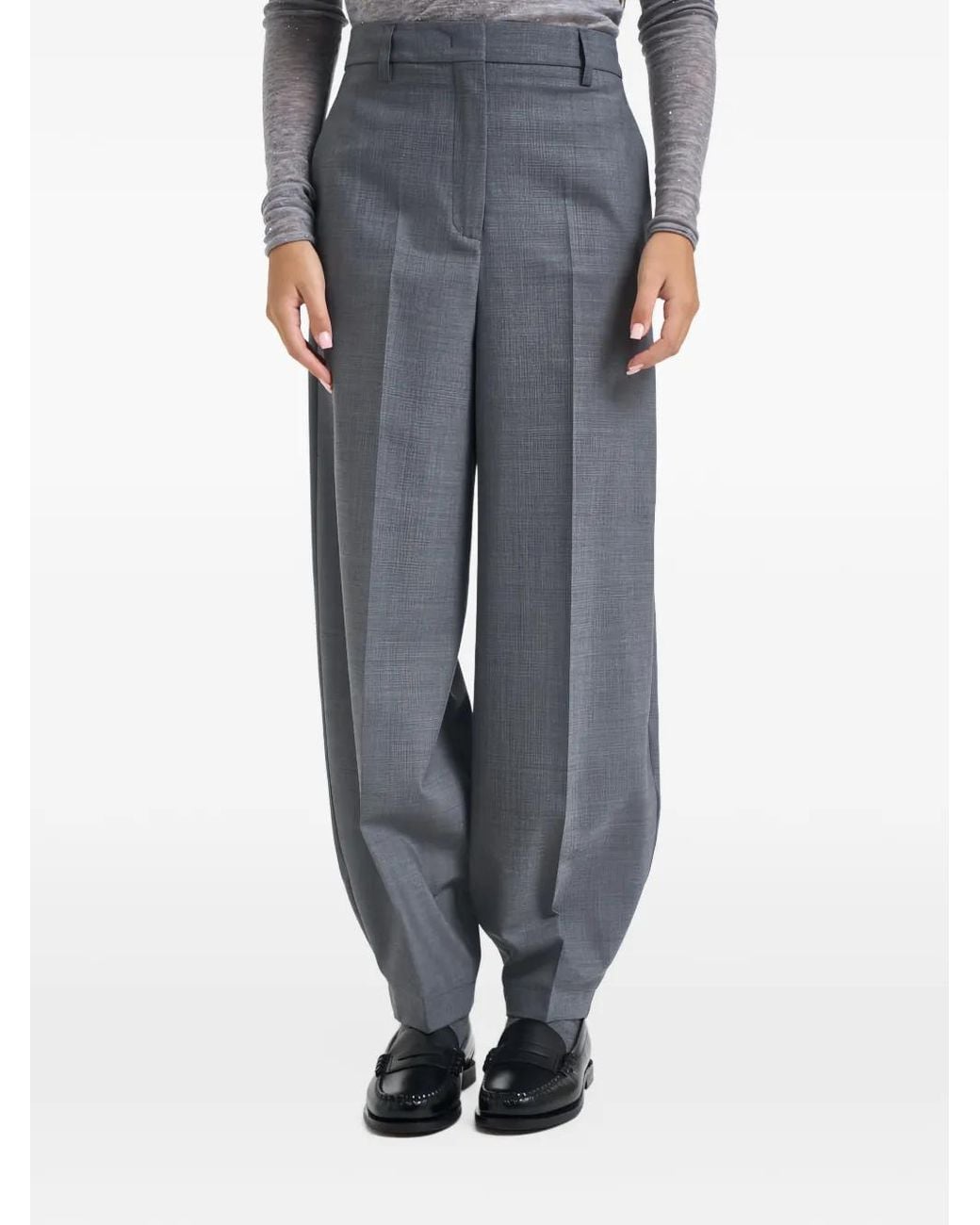Semicouture Gray Pressed-Crease Tailored Trousers