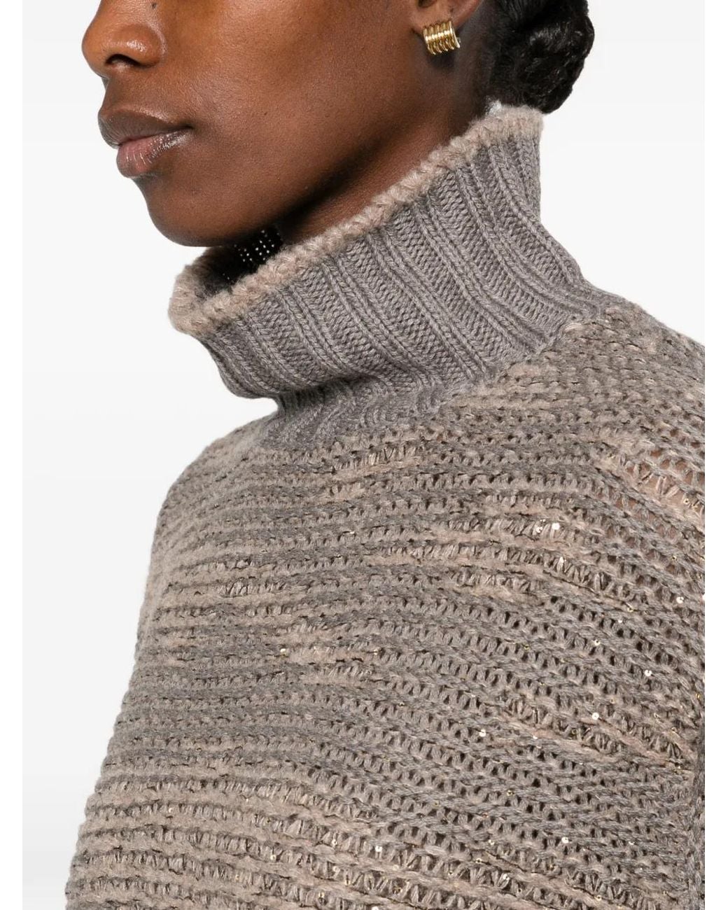 Fabiana Filippi Brown Sequin-Embellished Roll-Neck Sweater