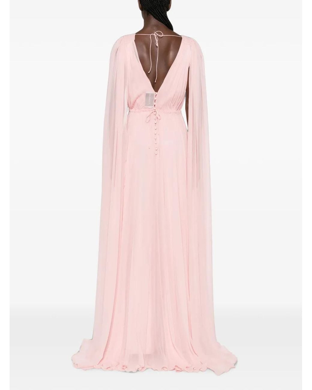 SILK LOVE & LACE Pink Ilena Crystal-Embellished Cape-Sleeve Maxi Dress