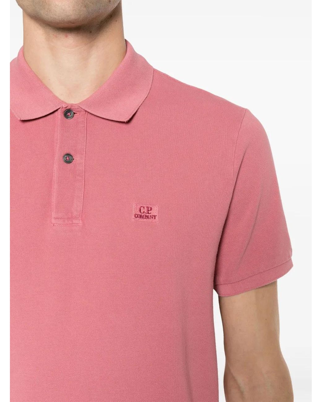 C P Company Pink Logo-Embroidered Polo Shirt for men