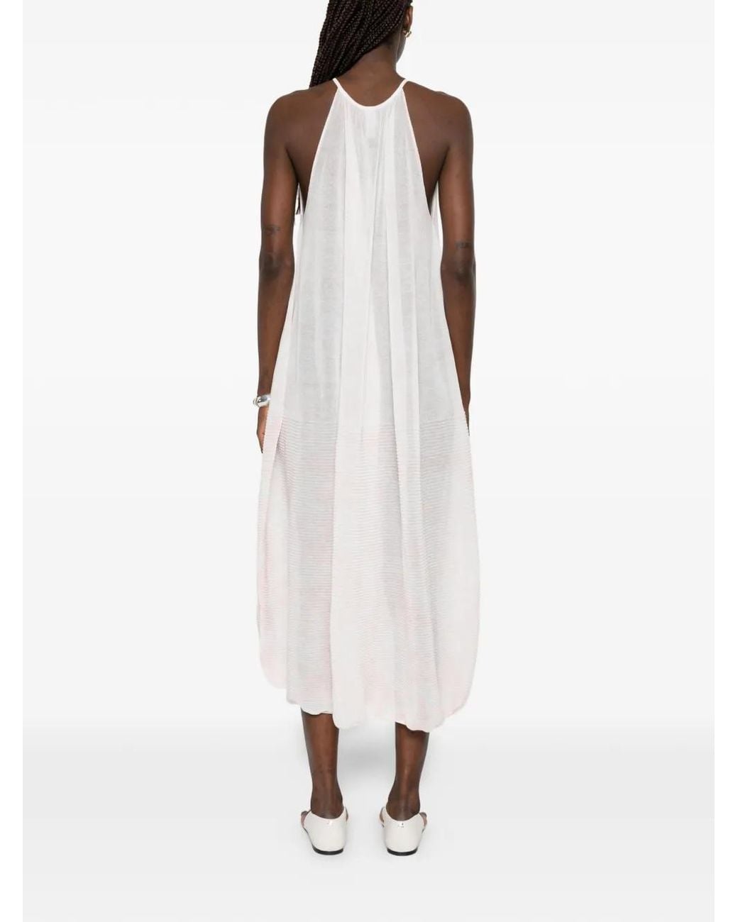 CFCL White Plissé Sleeveless Midi Dress
