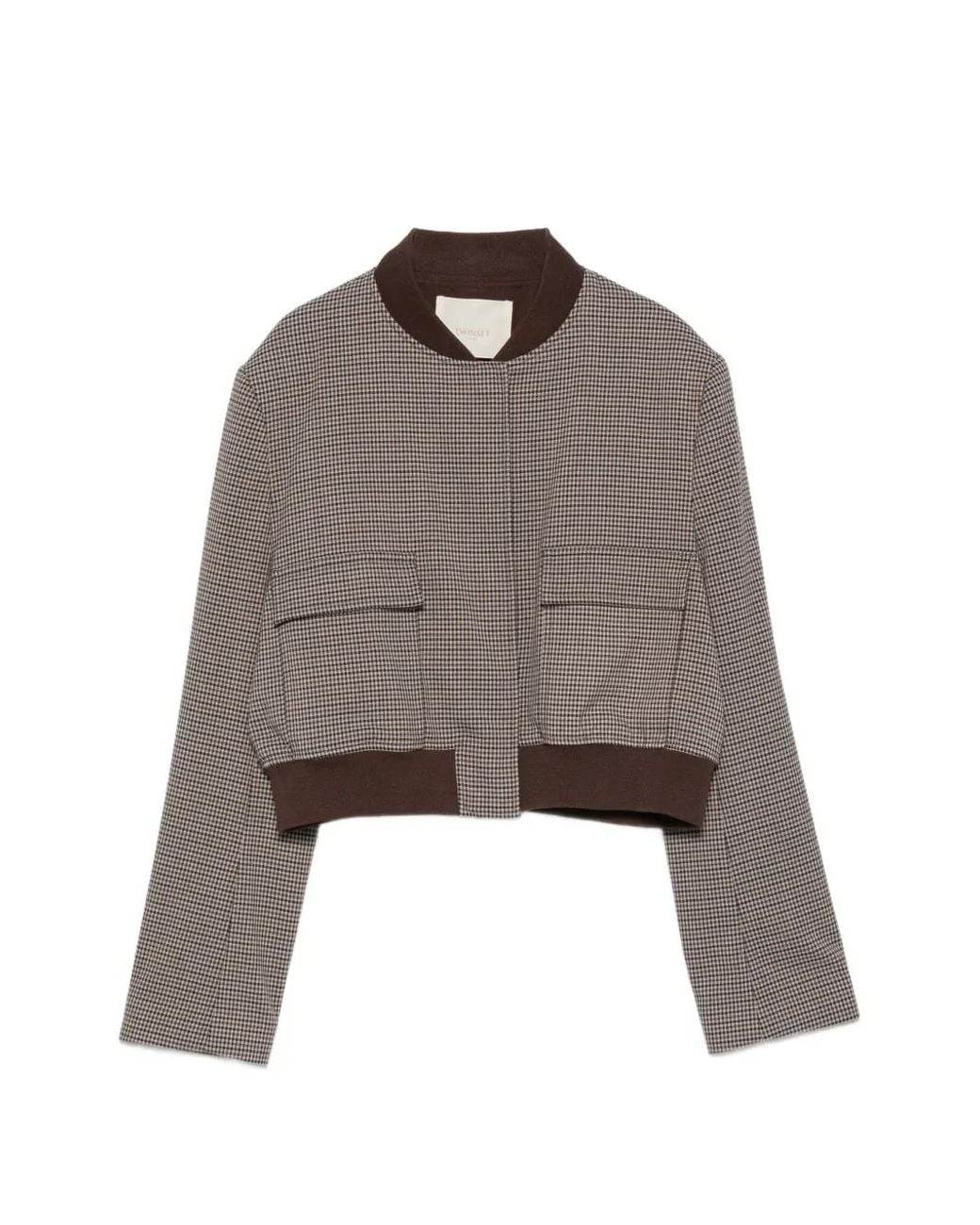 Twinset Brown Houndstooth-Pattern Cropped Jacket