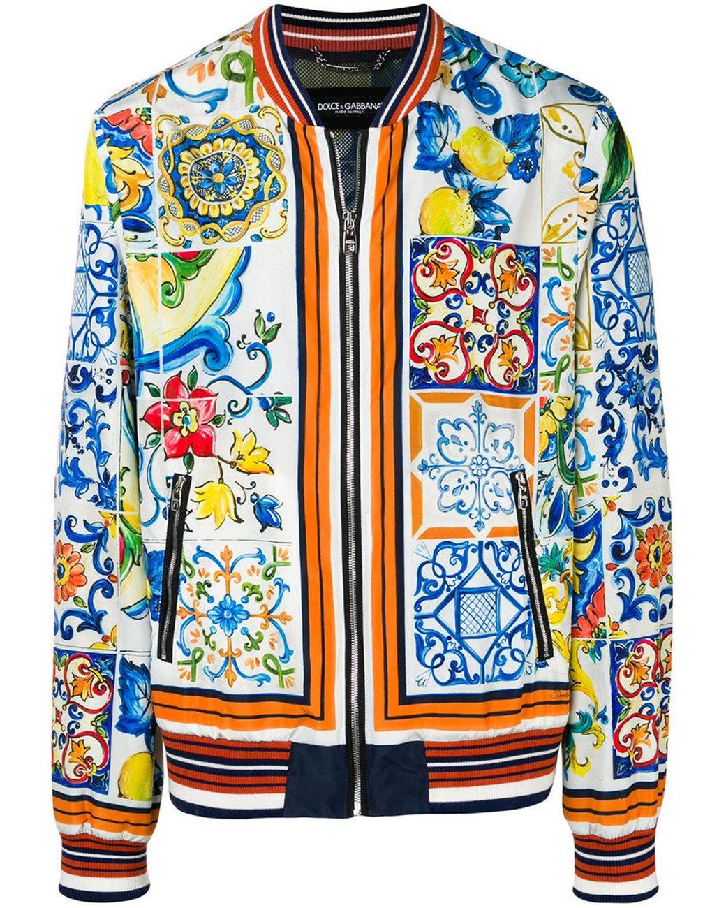 Dolce & Gabbana Majolica Print Bomber Jacket in Blue for Men | Lyst