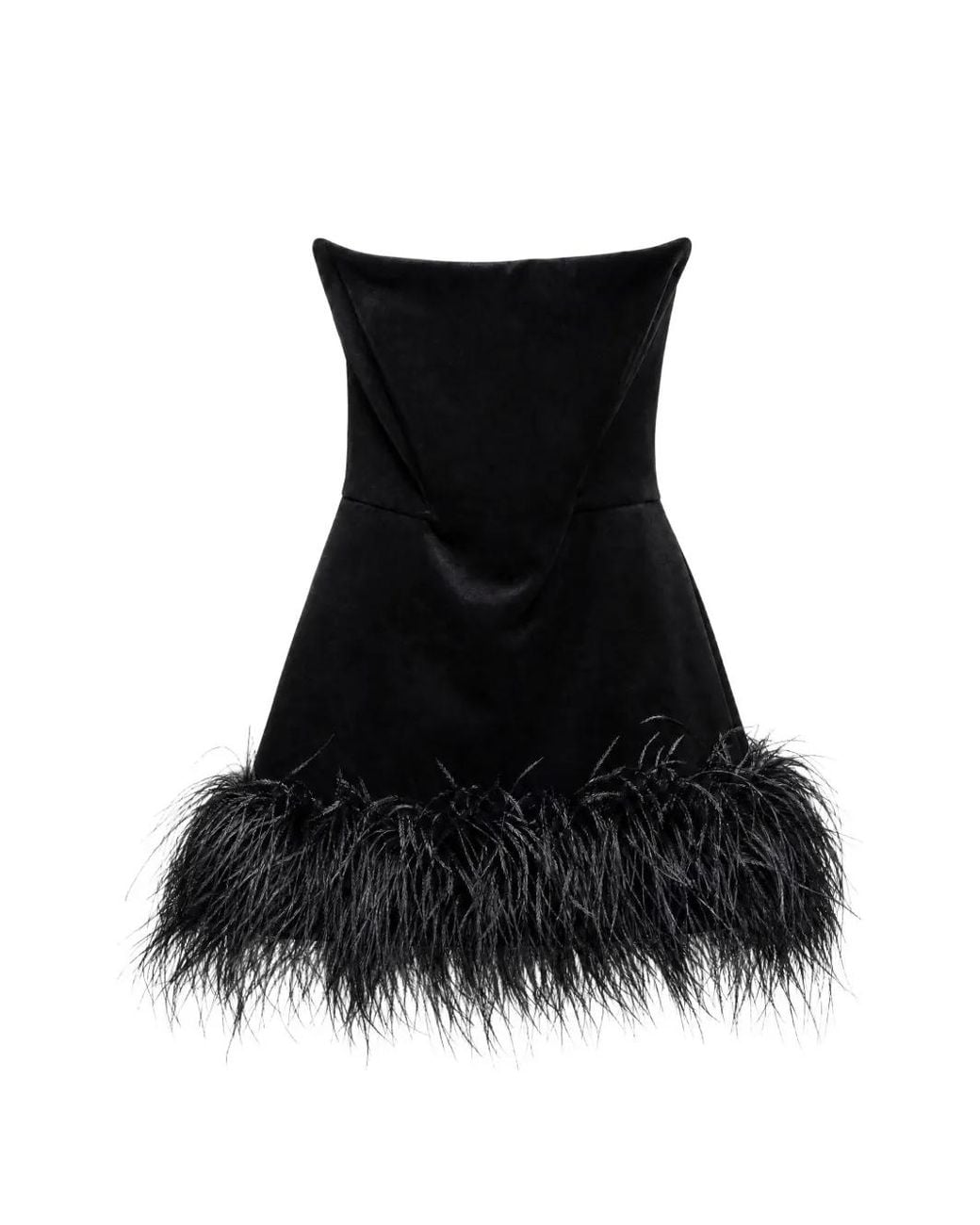Bronx and Banco Black Feather-Trim Strapless Mini Dress