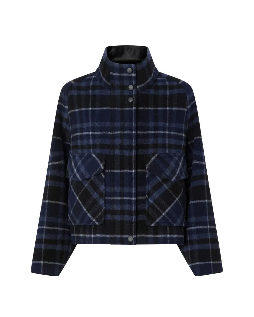 Pinko Blue Double-Layered Cloth Pea Coat With Check Pattern