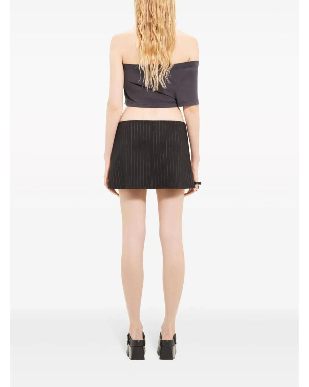 Courreges Black Twist-Detailing Pinstripe Miniskirt