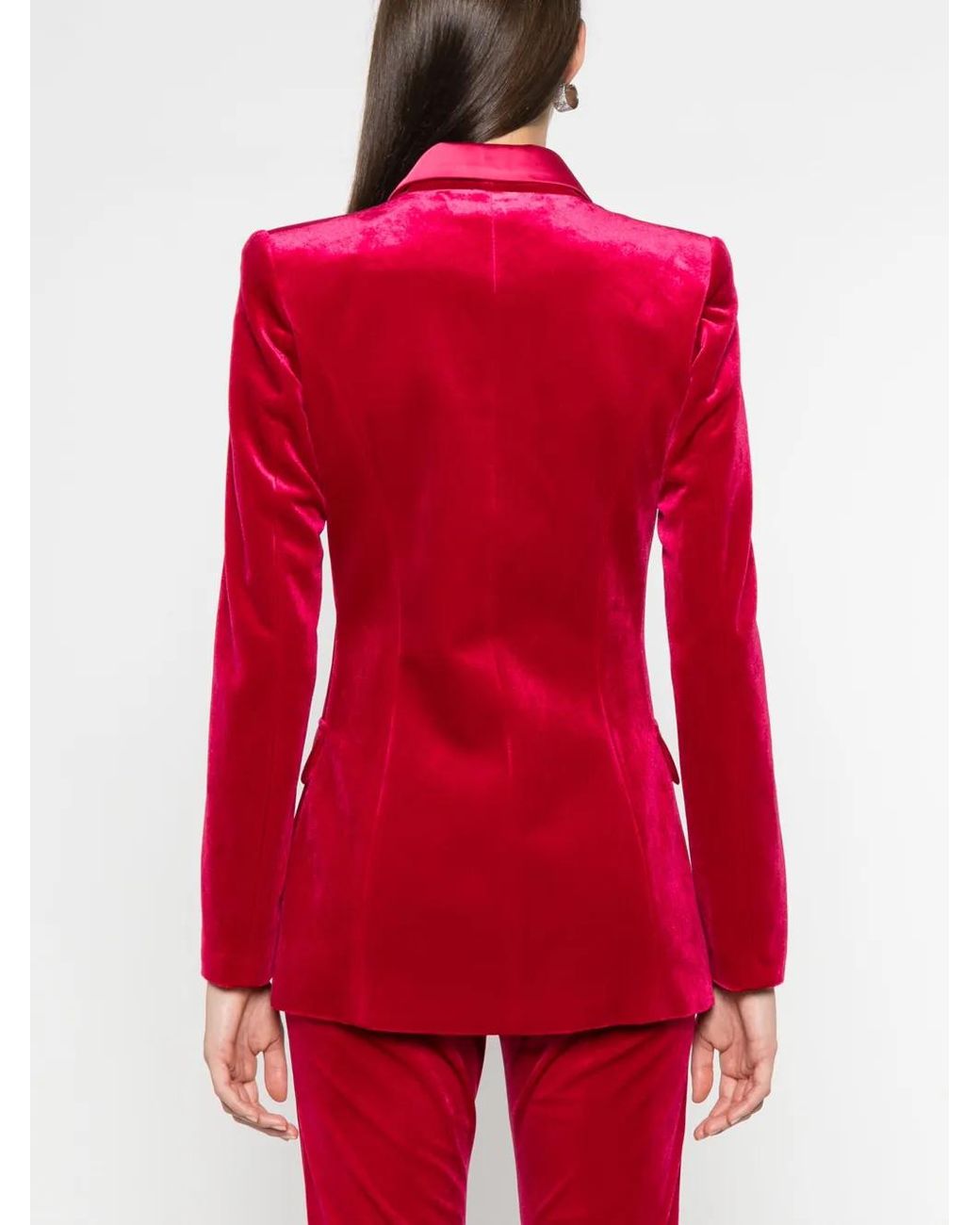 Nissa Red Double-Breasted Velvet Blazer