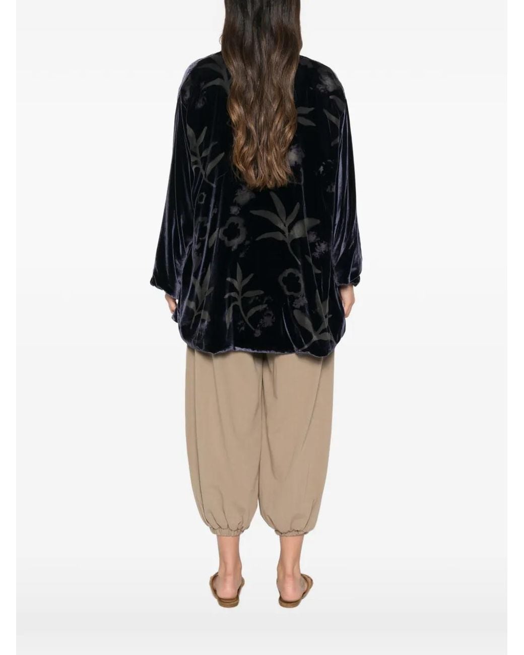 Whyci Black Floral-Print Velvet Cape