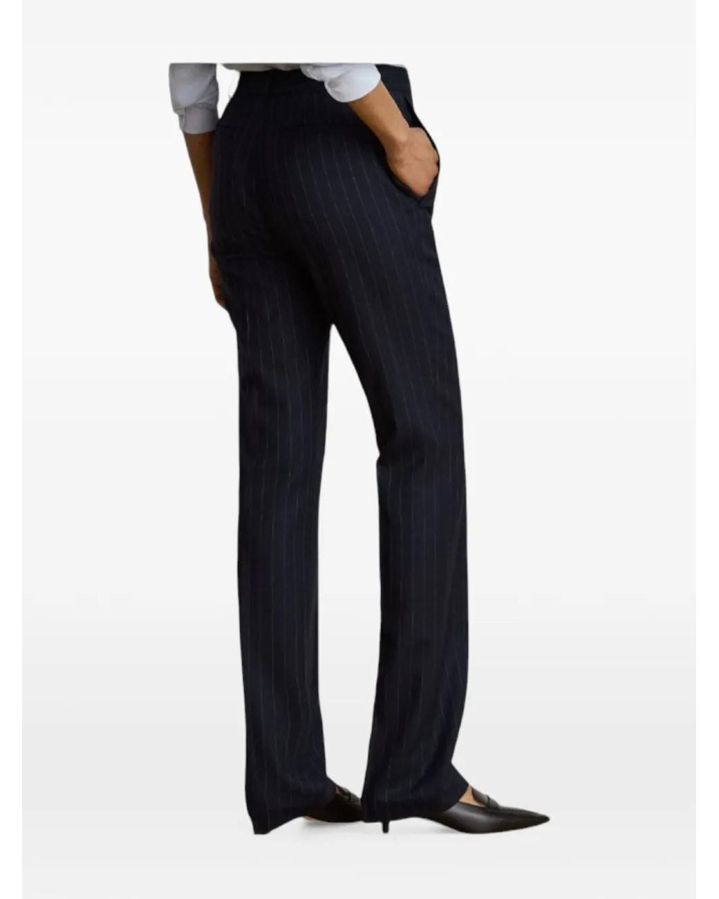 Ralph Lauren Blue Wwoven-Slim Pinstripe-Pattern Twill Trousers