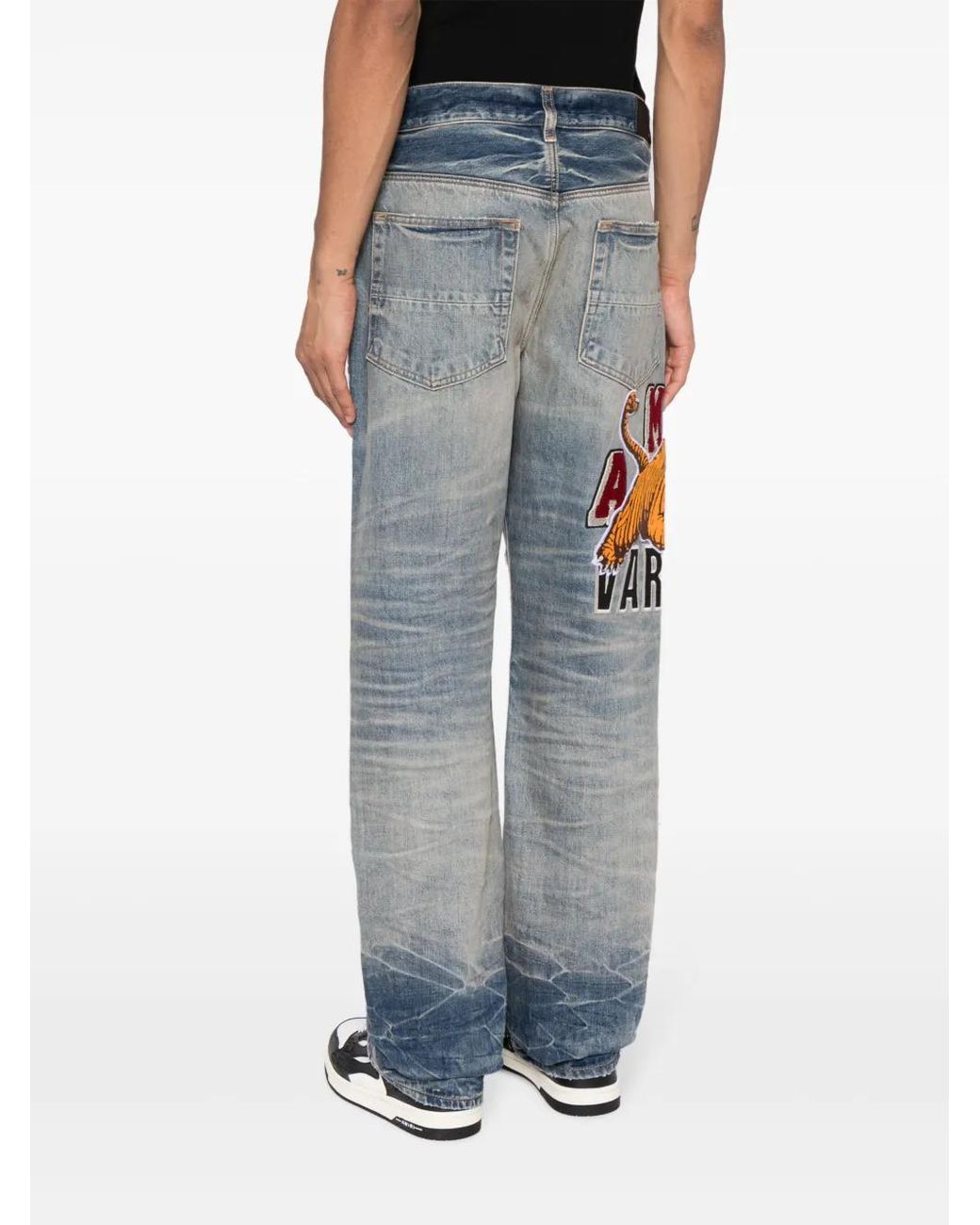 Amiri Gray Varsity Tiger Straight-Leg Jeans for men
