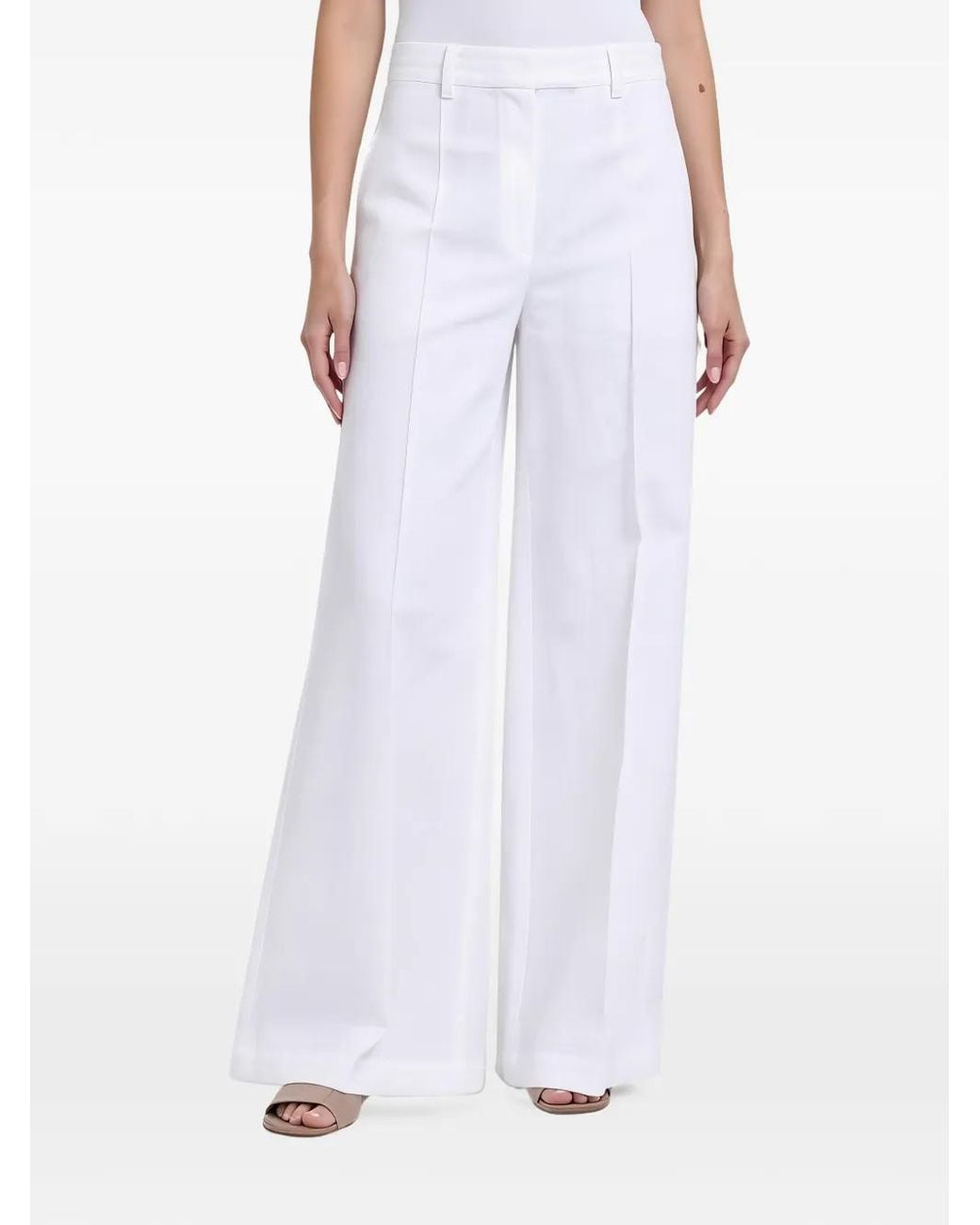 Brunello Cucinelli White Pressed-Crease Wide-Leg Tailored Trousers