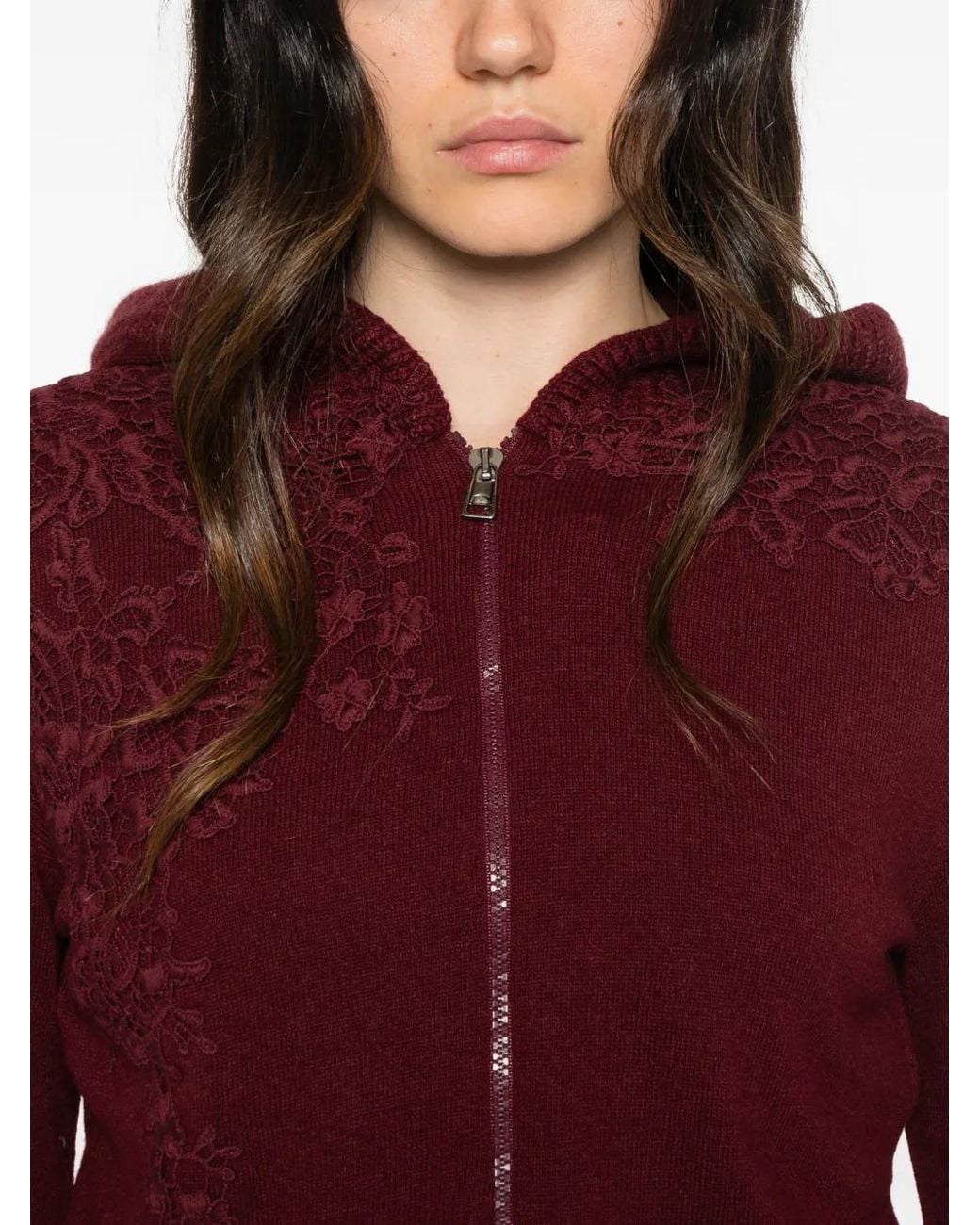 Ermanno Scervino Lace-Embroidered Zip-Up Hoodie