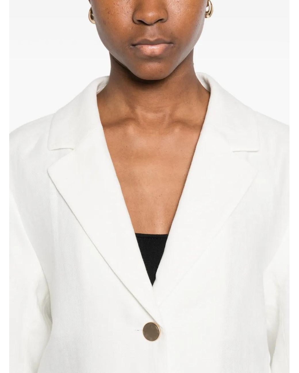 Max Mara White Linen Boxy Jacket With Detailed Closure