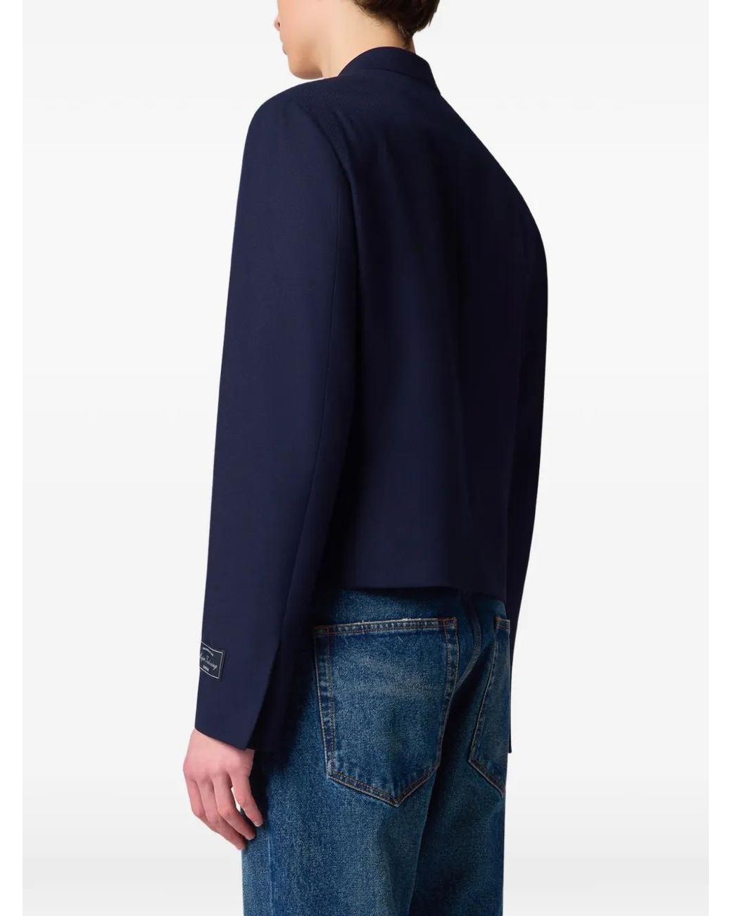 MSGM Blue Mandarin-Collar Logo-Patch Jacket for men