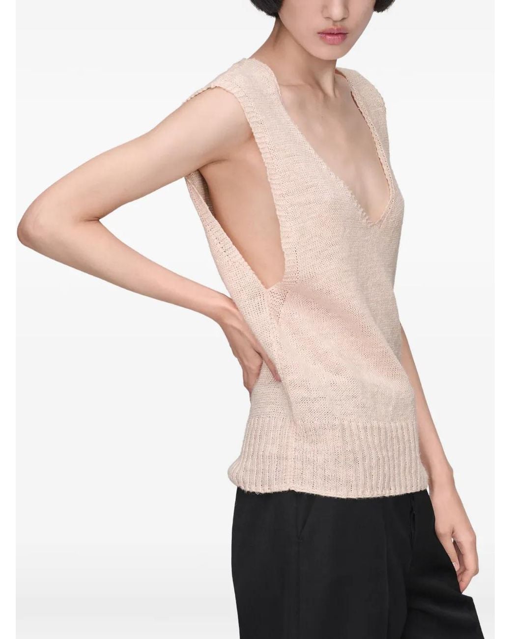 Maison Margiela Pink Ribbed V-Neck Vest