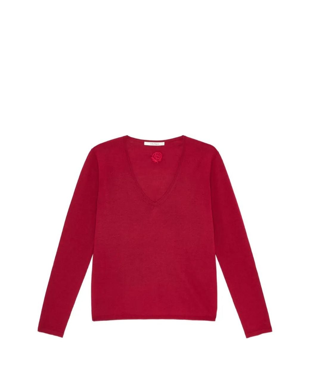 Maliparmi Red Pull À Broderie Rose Et Col V