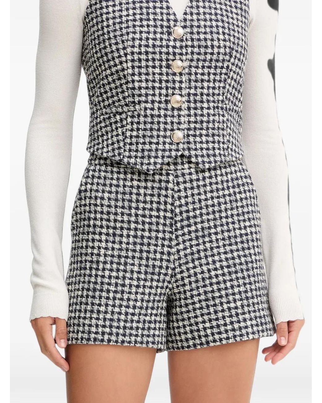 Morgan Gray Houndstooth-Pattern Shorts