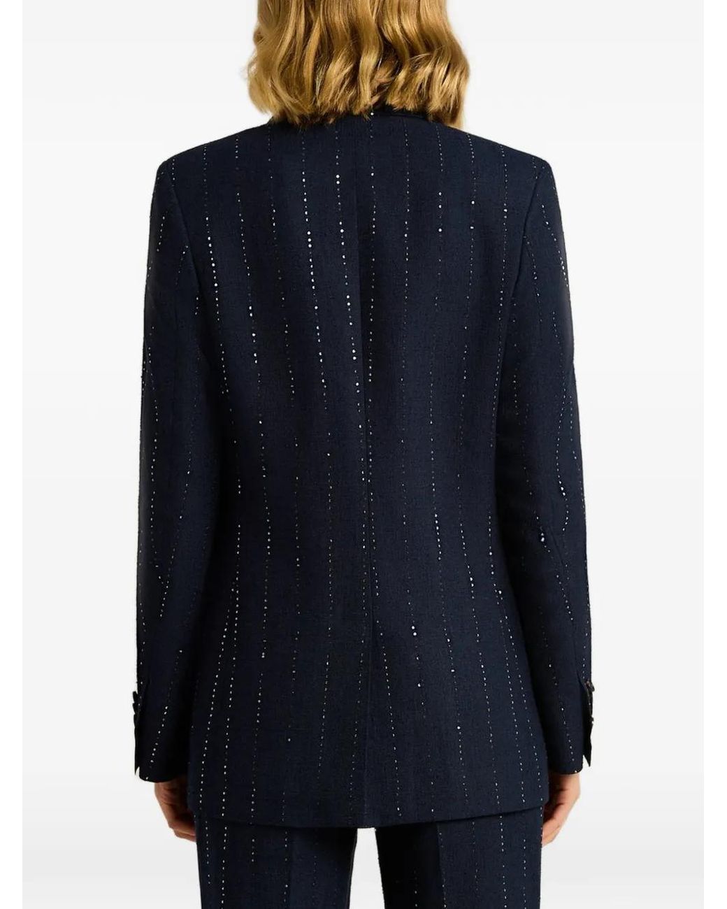 Kiton Blue Double-Breasted Sequin-Embellished Blazer