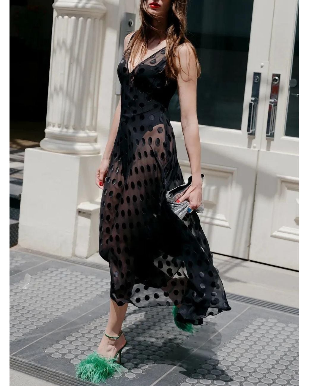 Fleur du Mal White Polka-Dot Sheer Midi Dress