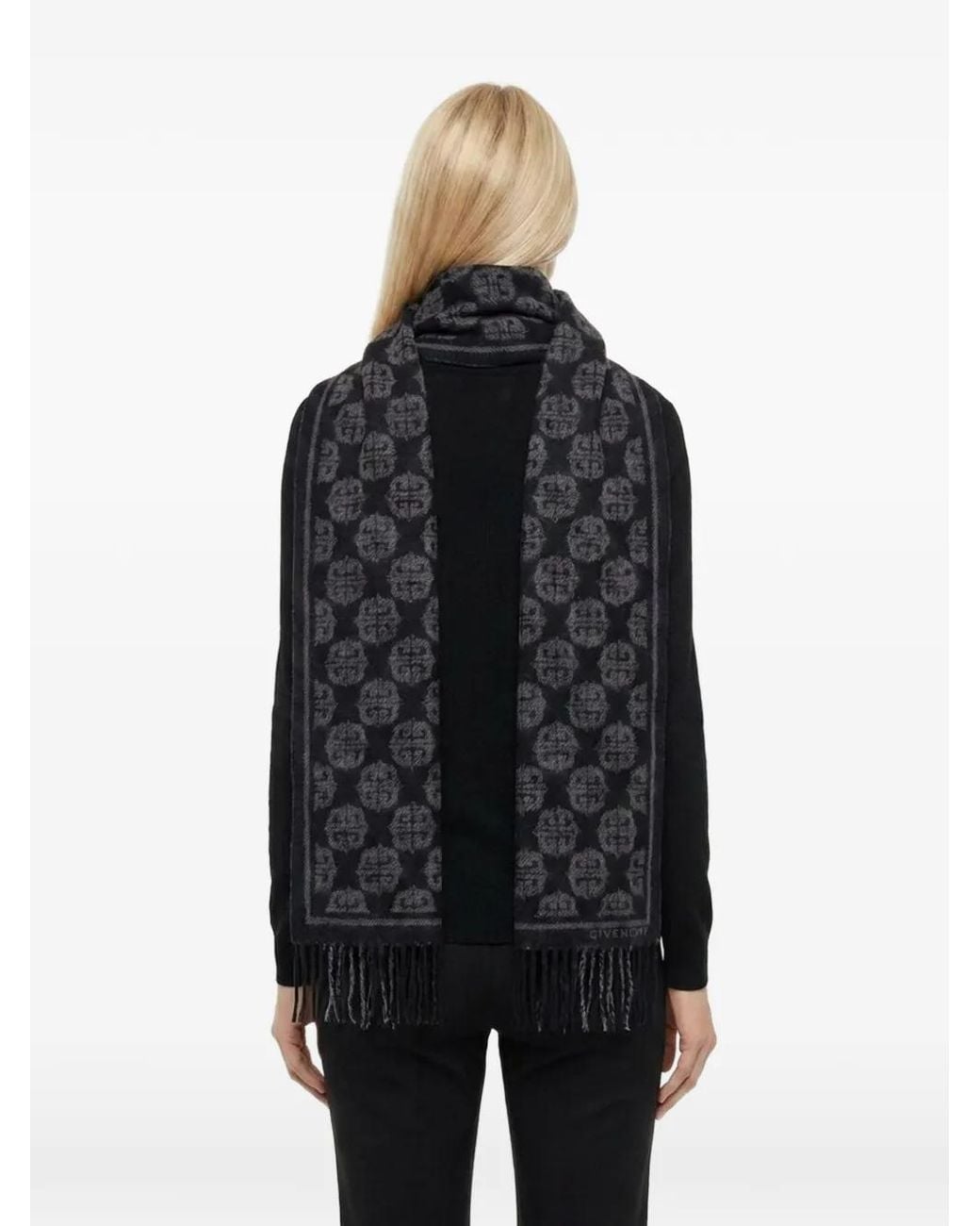 Givenchy Black 4G-Motif Fringed Scarf
