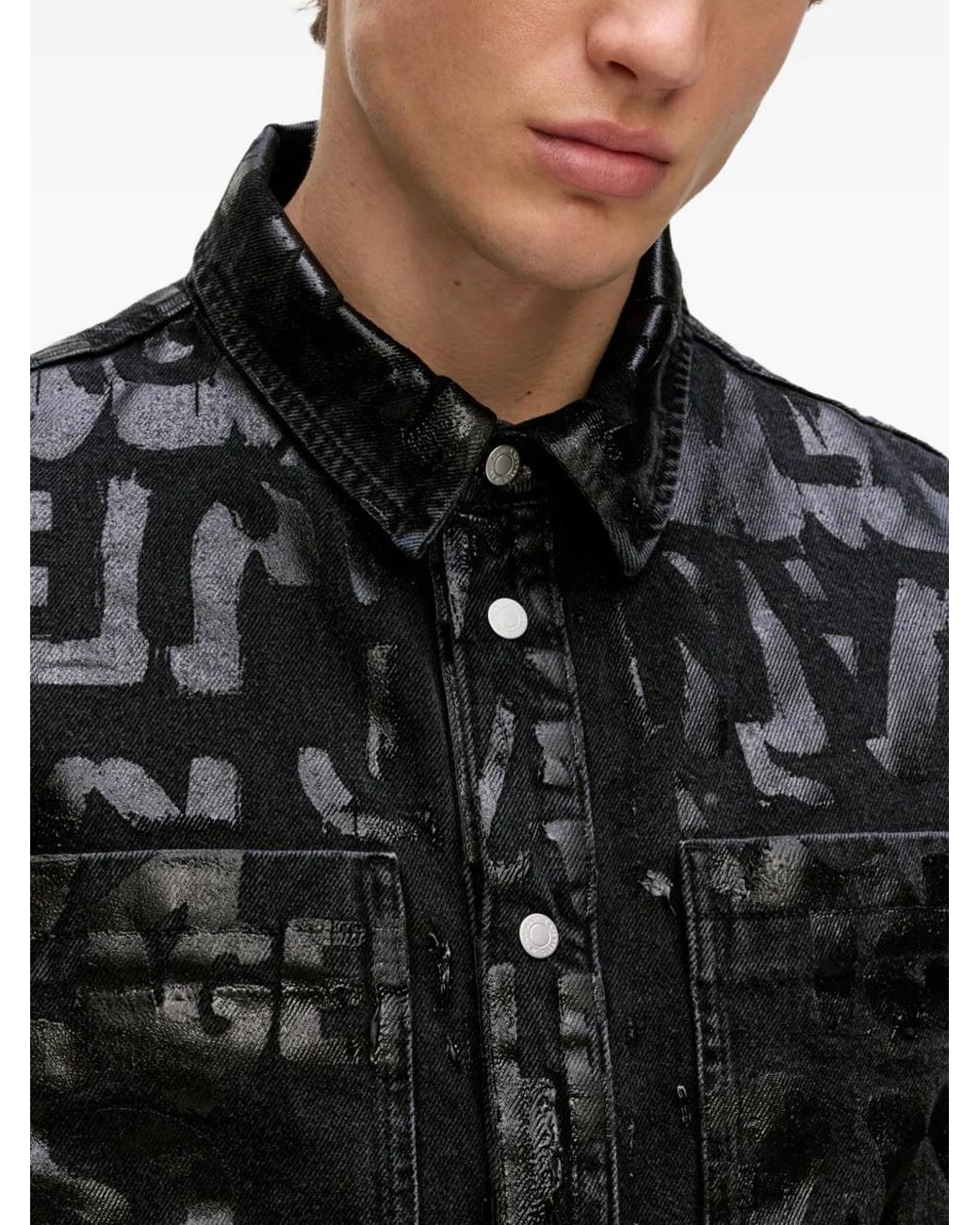Karl Lagerfeld Black All-Over Logo Denim Overshirt for men