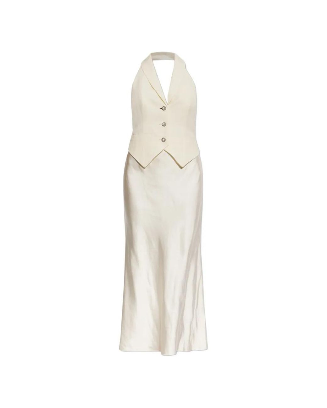 Self-Portrait White Halterneck Satin Midi Dress