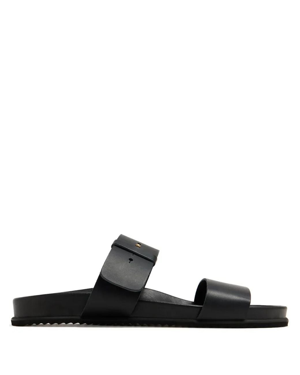 Ancient Greek Sandals Black Round-Toe Leather Sandals for men