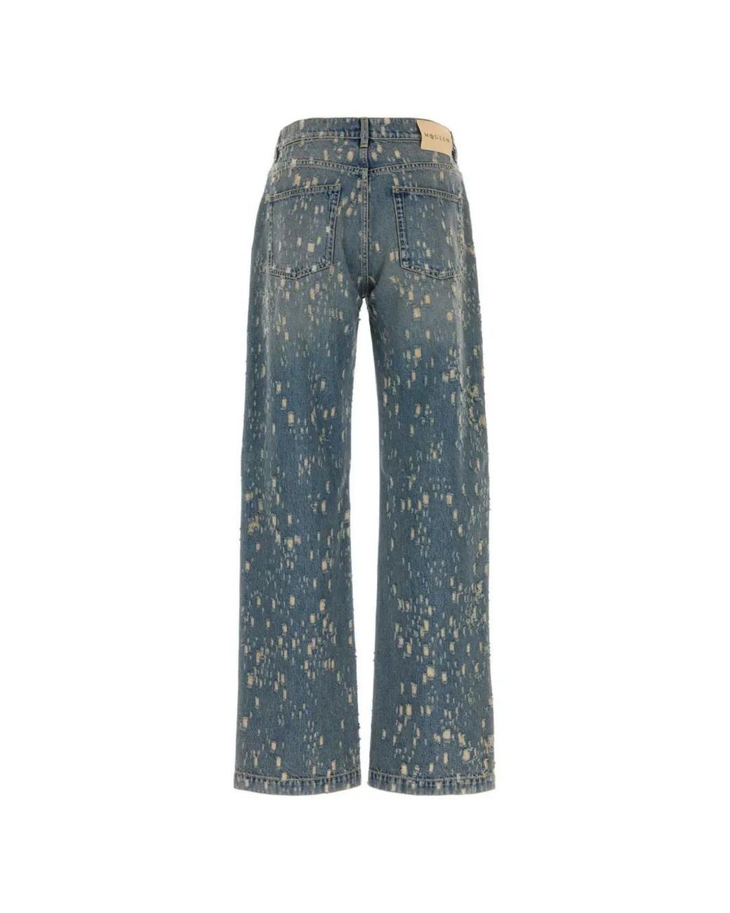 McQueen Blue Distressed Straight-Leg Jeans for men