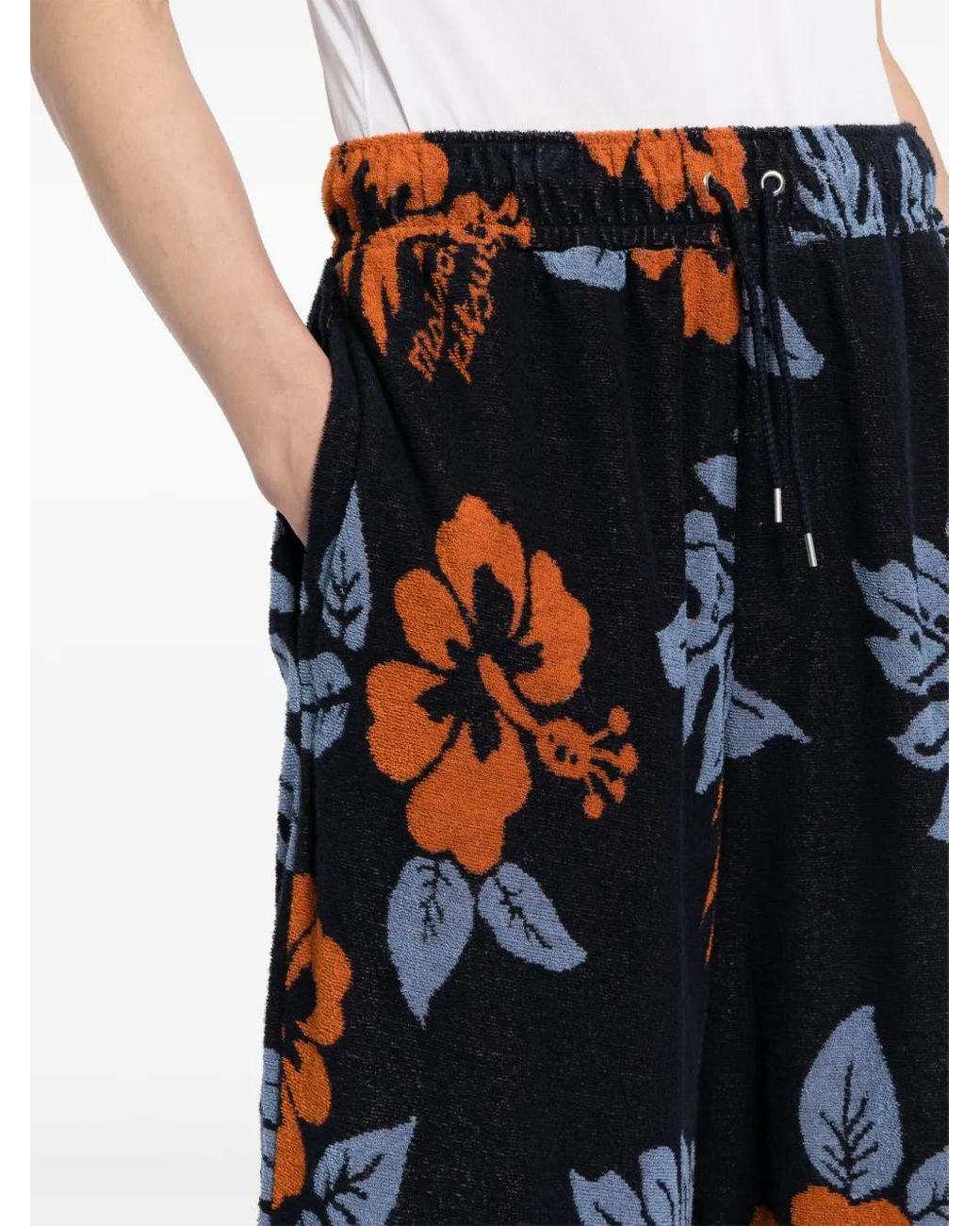Maison Kitsuné Blue Floral-Print Cotton Shorts for men
