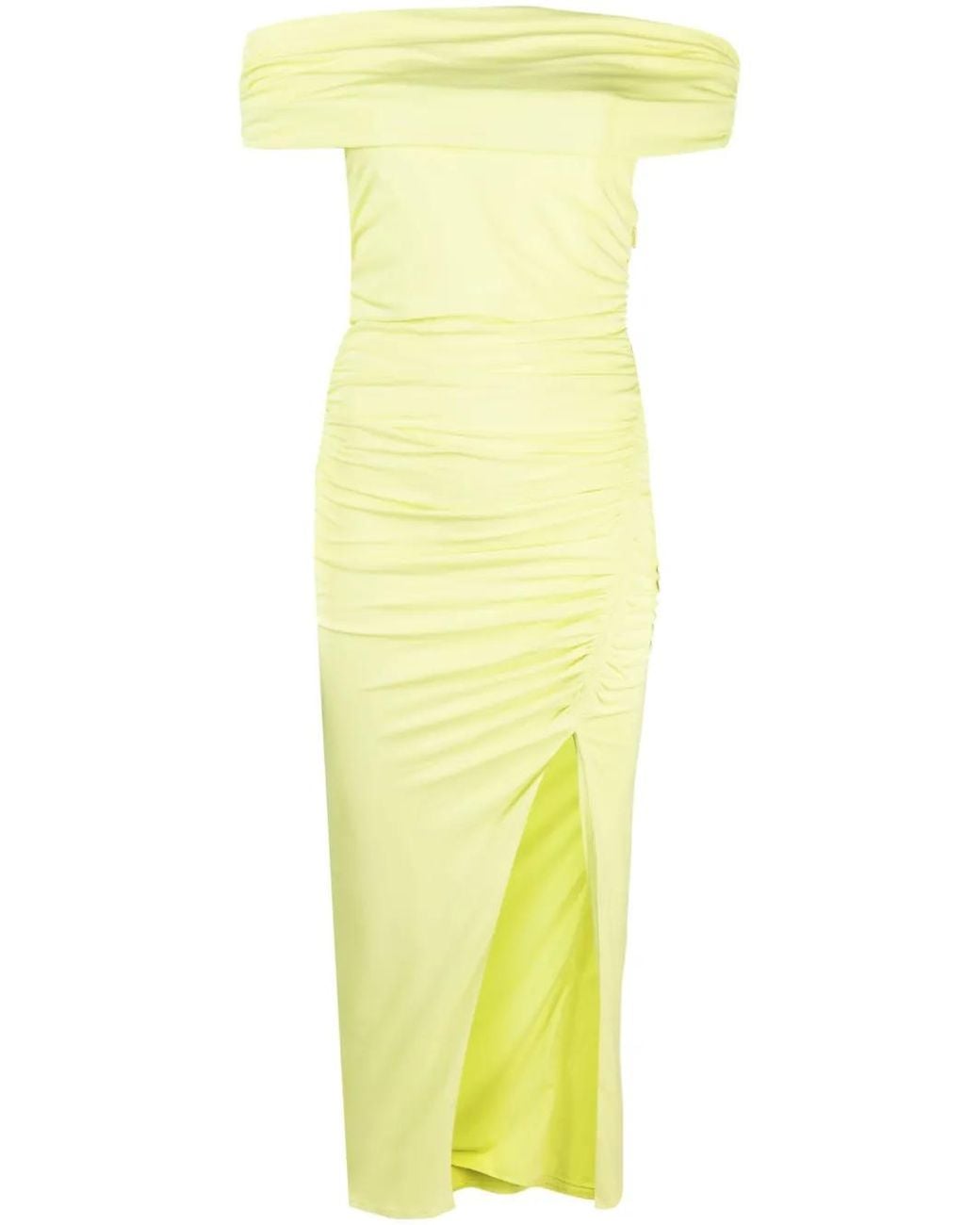 Self-Portrait Yellow Off-Shoulder Draped Midi Dress