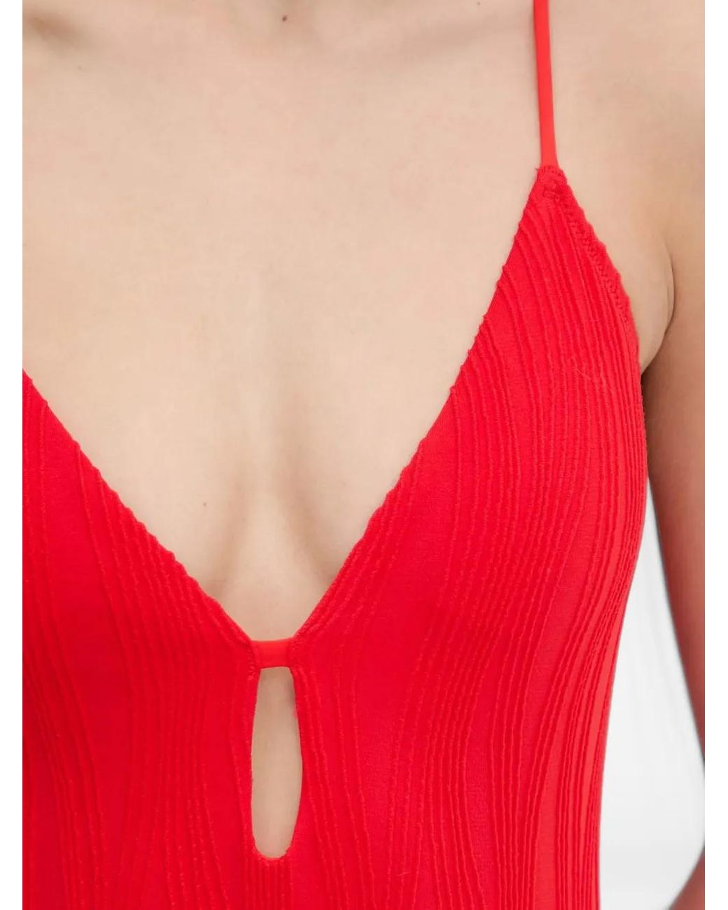 Chantelle Red Crinkled-Finish Cut-Out Swimsuit