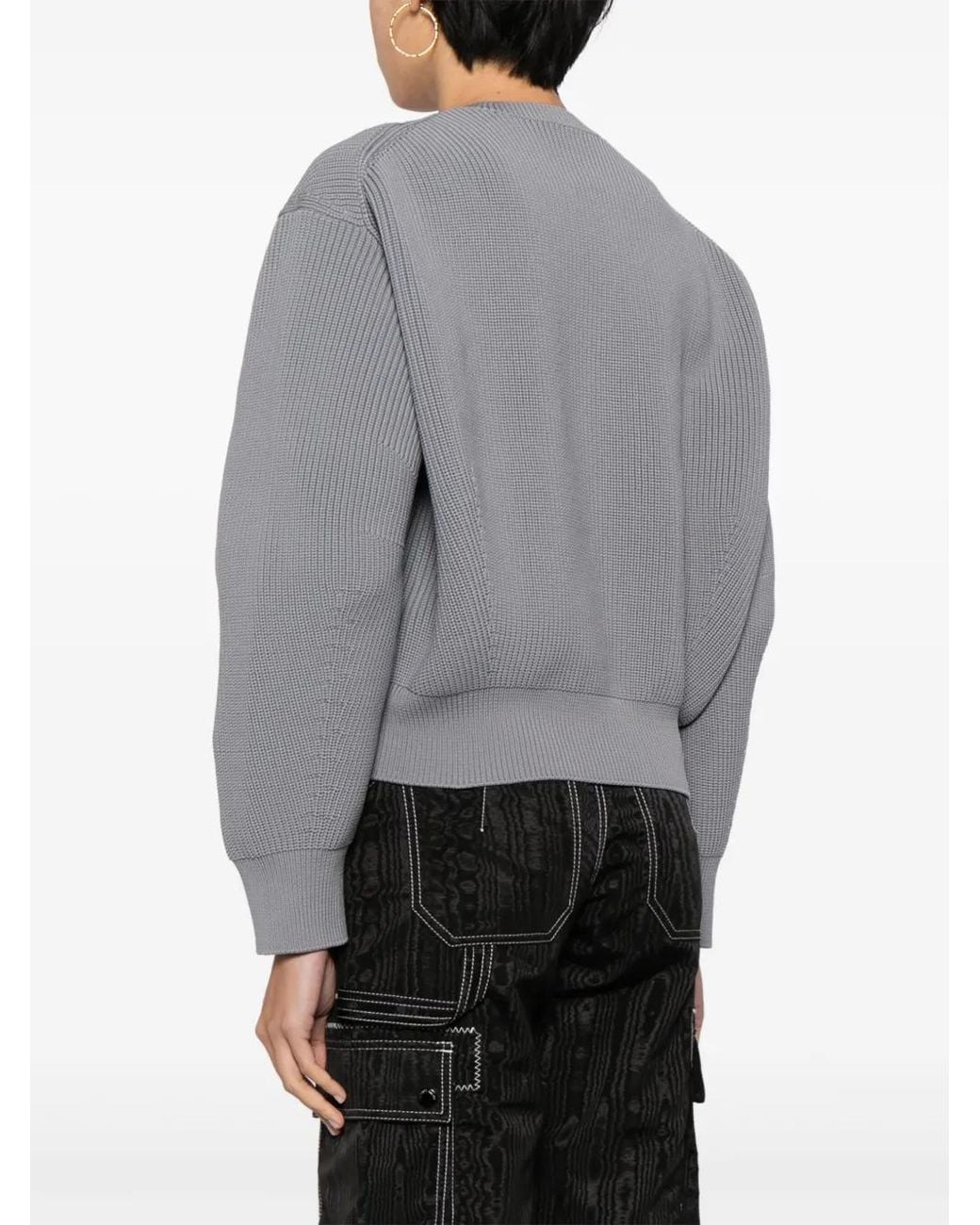 JNBY Gray Ribbed Crew Neck Cardigan