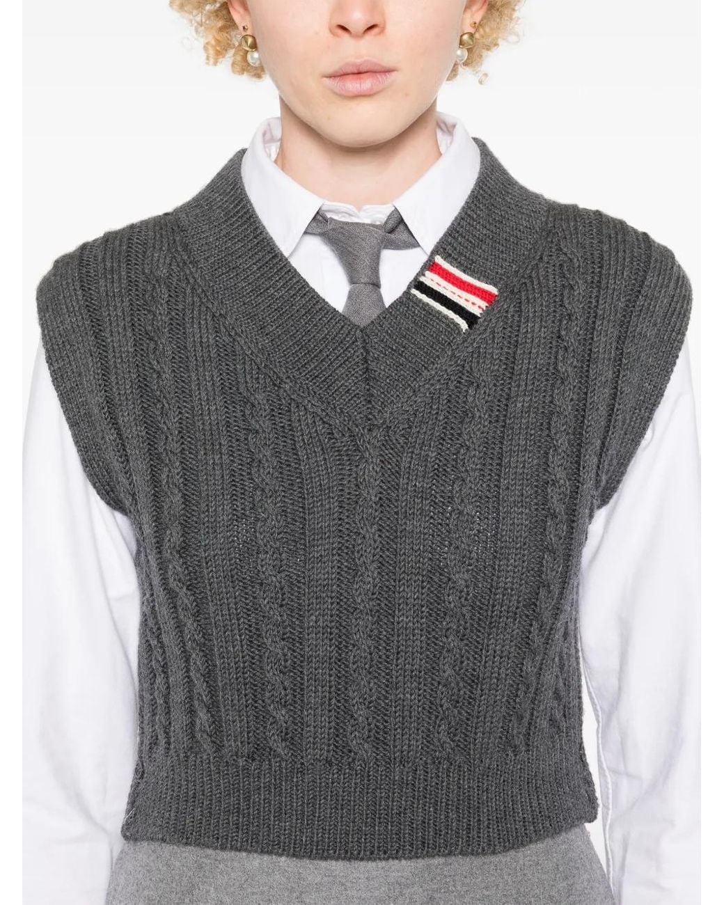Thom Browne Black Cable Cropped V-Neck Pullover