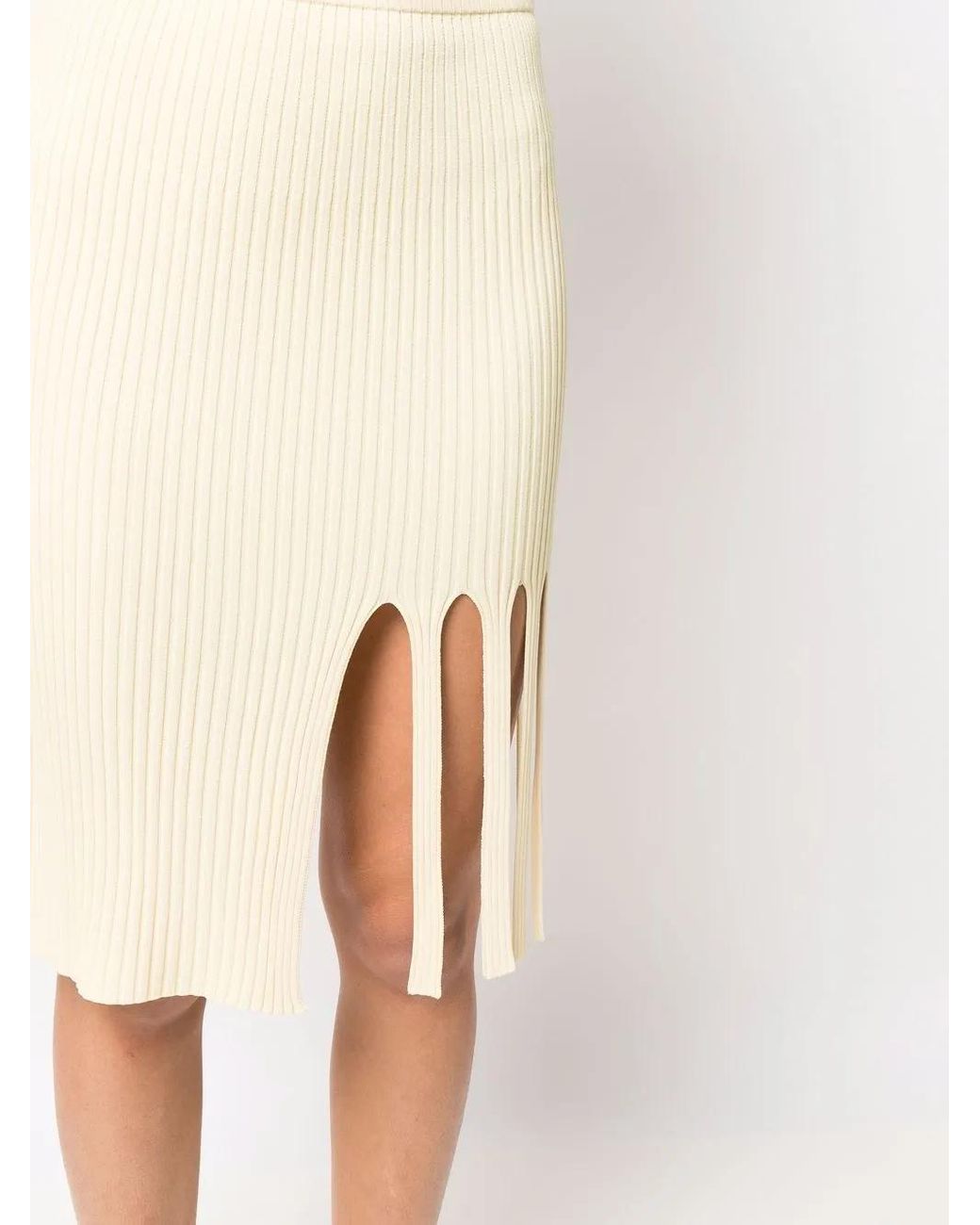 Krizia Natural Cut-Out Ribbed Knit Skirt