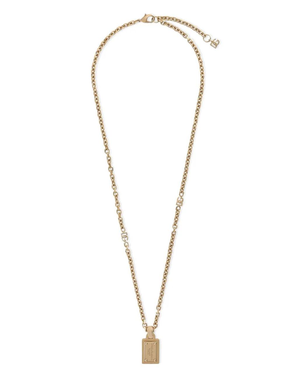 Dolce & Gabbana White Necklace With Dg Logo Plate for men