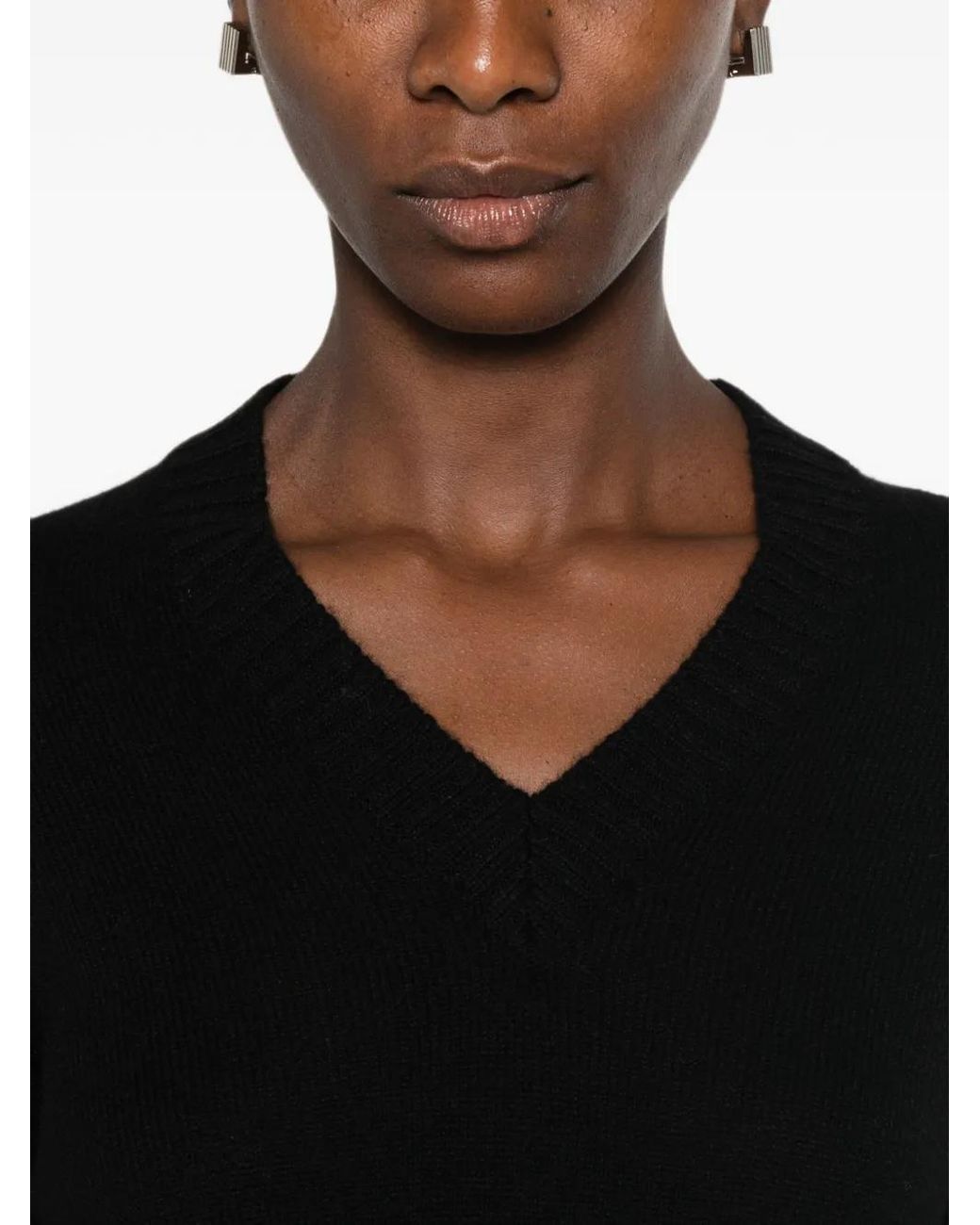 Aragona Black V-Neck Ribbed-Trim Sweater