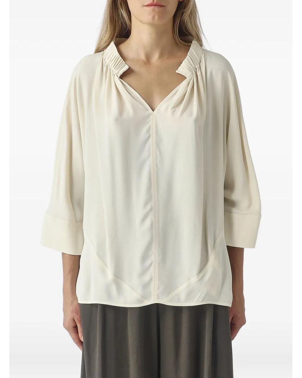 MEIMEIJ Natural Blouse Froncée À Col V