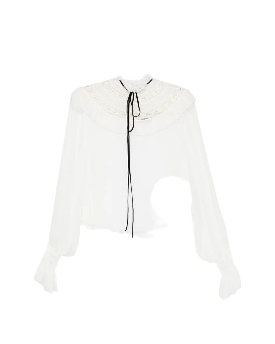 Ann Demeulemeester White Ruffled Lace-Trim Blouse