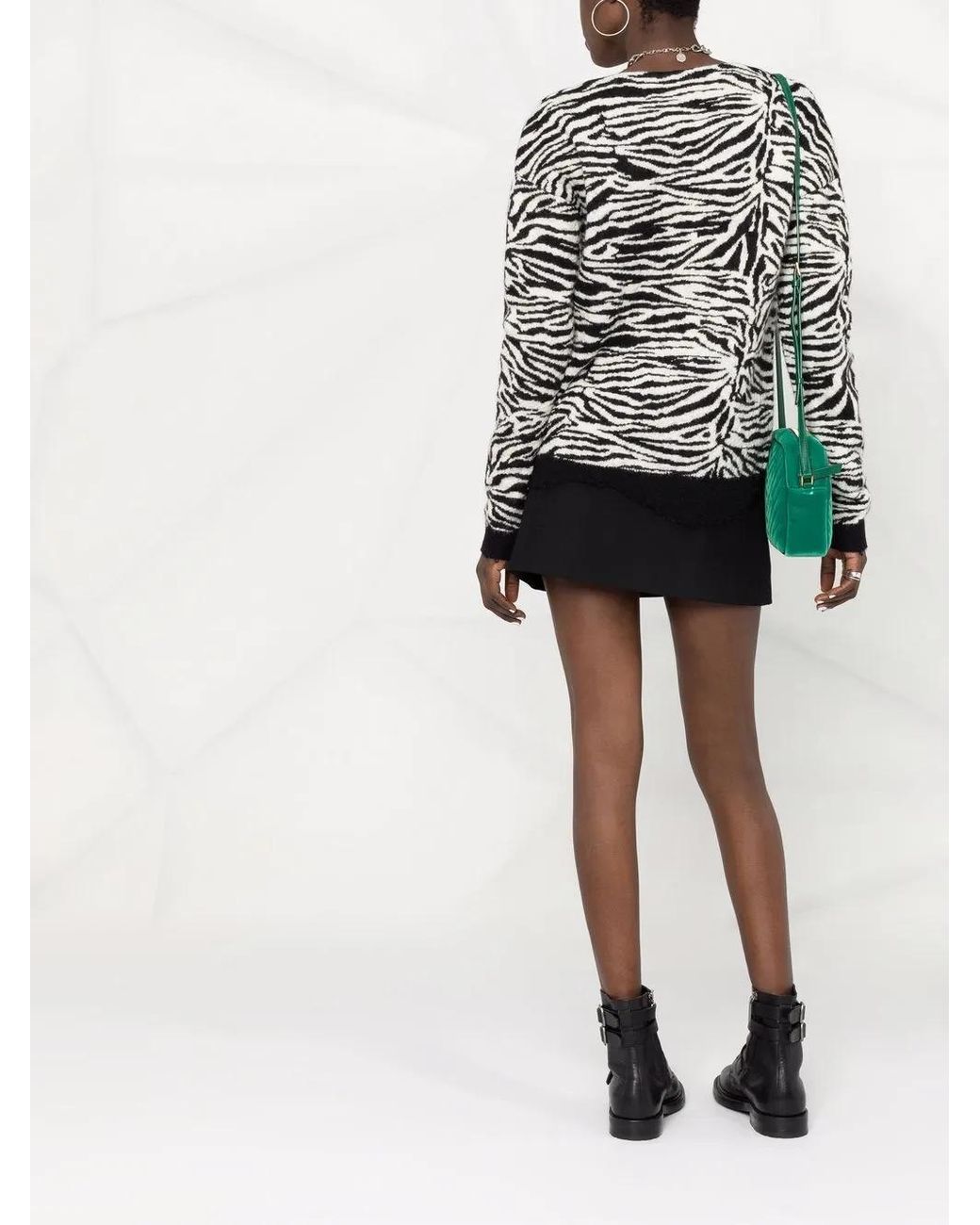 Saint Laurent White Zebra-pattern Ripped Jumper