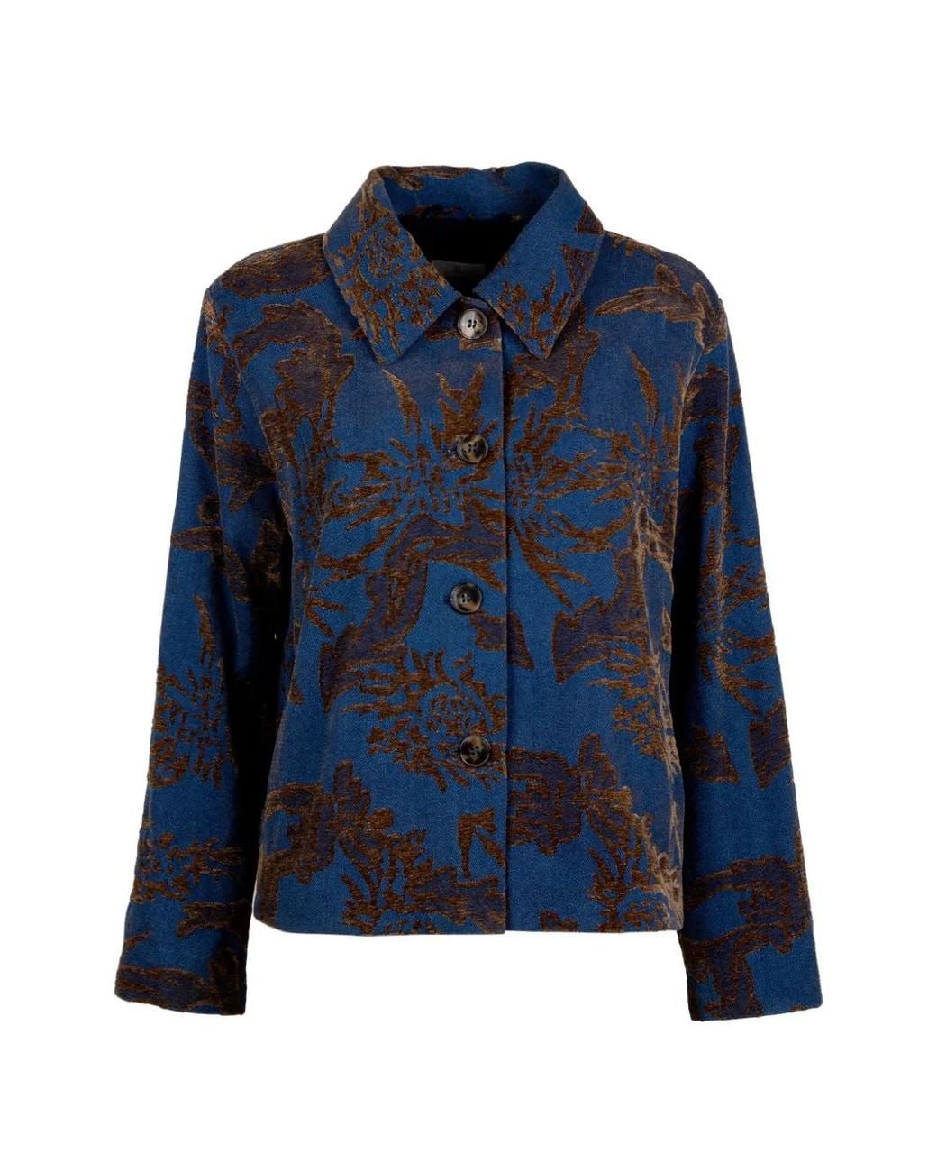 Marella Blue Floral-Pattern Jacquard Jacket