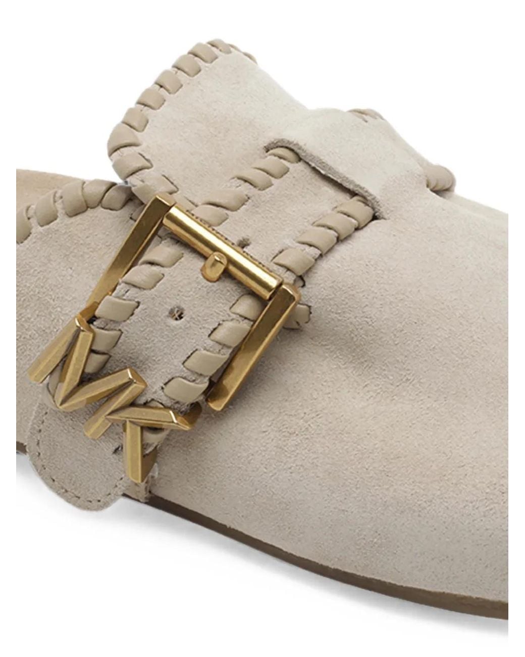 MICHAEL Michael Kors White Greer Buckle-Detail Mules
