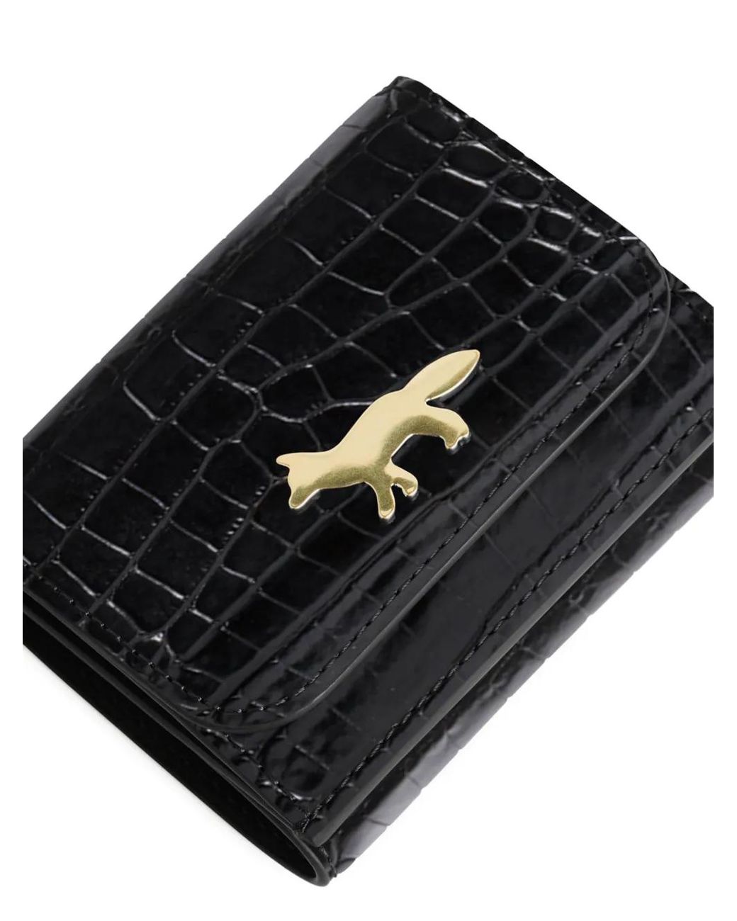 Maison Kitsuné Black Portefeuille Edie À Effet Peau De Crocodile