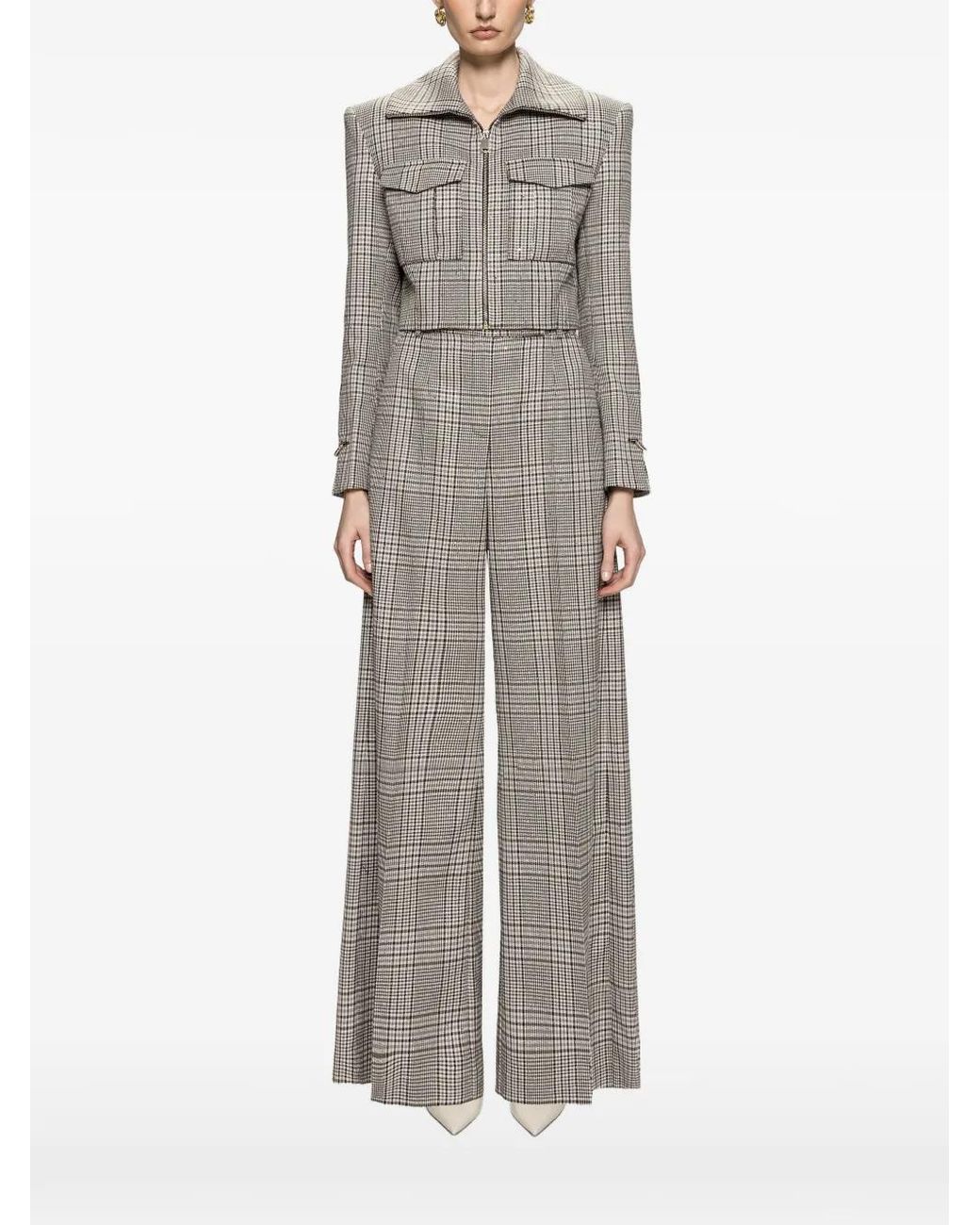 Nissa Gray Checked Cropped Jacket