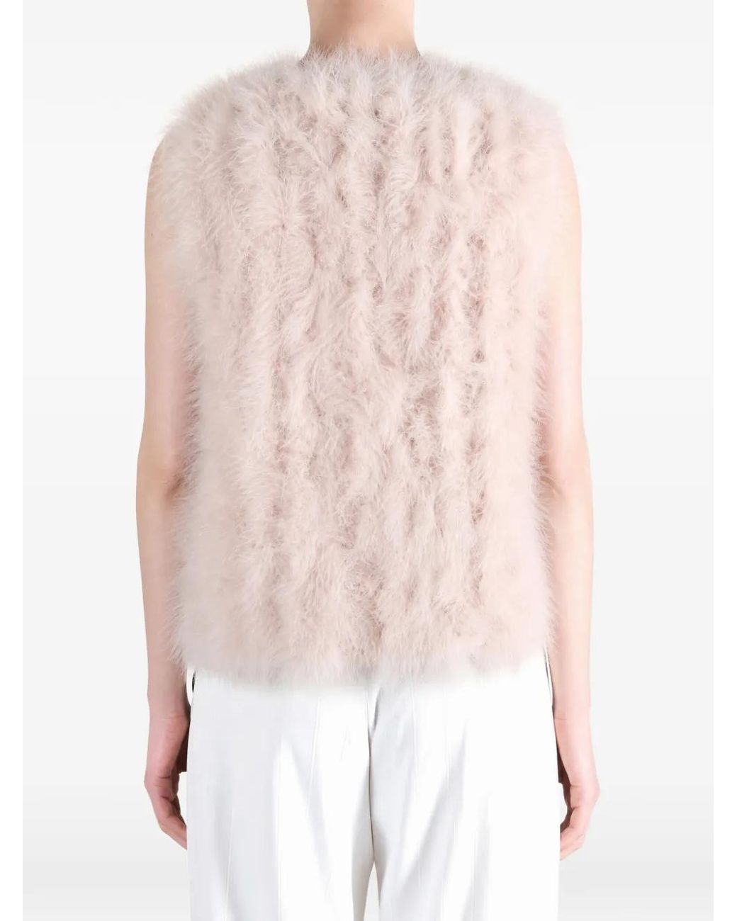 Yves Salomon Pink Feather-Trim Sleeveless Jacket