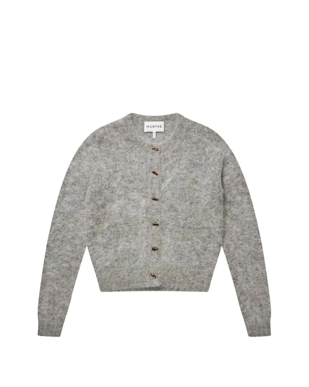 Munthe Gray Vovilla Brushed-Finish Button-Up Cardigan